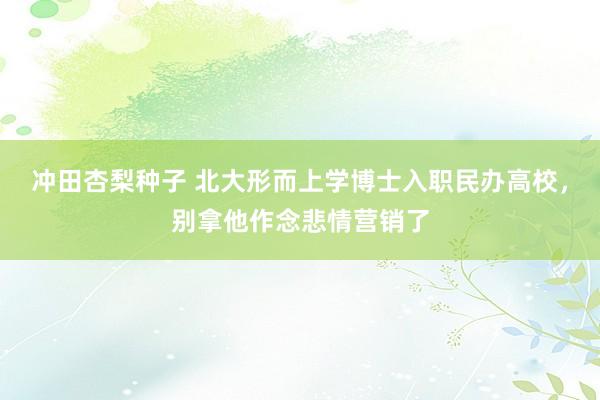 冲田杏梨种子 北大形而上学博士入职民办高校，别拿他作念悲情营销了