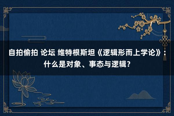 自拍偷拍 论坛 维特根斯坦《逻辑形而上学论》：什么是对象、事态与逻辑？